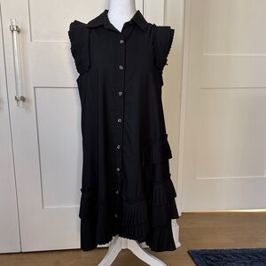 Anthropologie Black Ruffle High Low Dress
